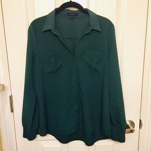 Forest Green Button Up Long Sleeve Blouse